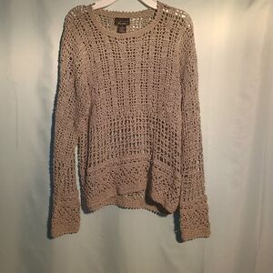 The Limited Women’s Crochet Knit Sweater Beige Tan Long Sleeve Pullover